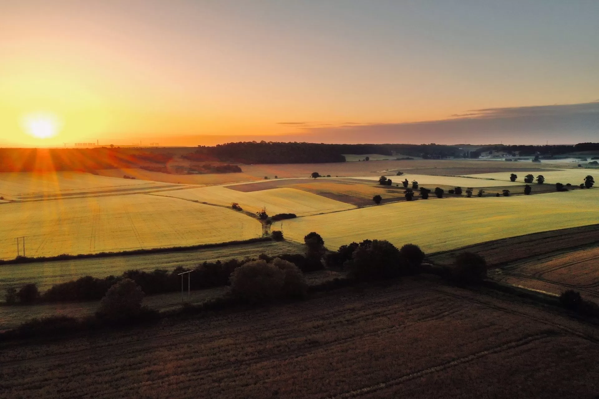 sun over fields